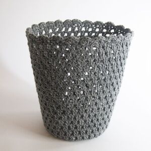 Crochet Knit Gray Yarn Small Waste Basket Trash Can